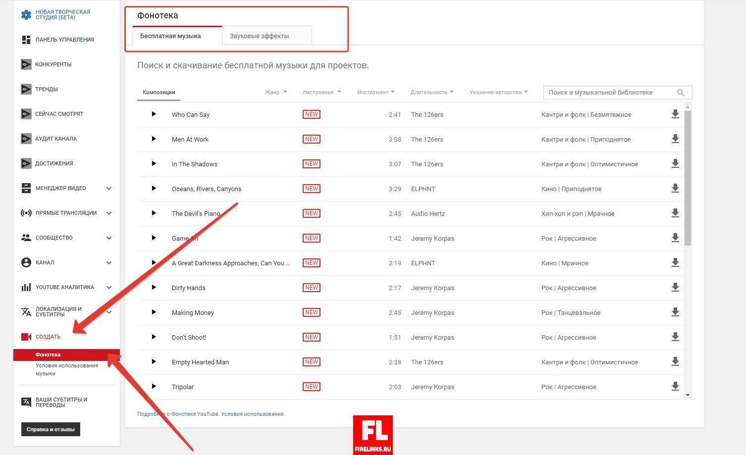 Где найти скачанные песни. Фонотека ютуба без авторских прав. Фонотека ютуб. Ютуб творческая студия фонотека. Фонотека ютуба без авторских.
