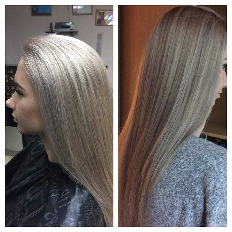 Краска пепельный блонд на русые волосы фото до и после
